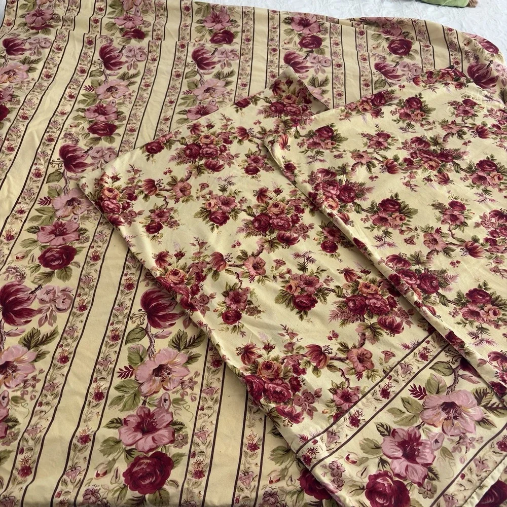 Vtg April Cornell Full - Queen 100% Cotton Duvet Cover Roses Red Pink Cottage